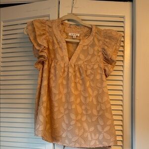 Tan Ruffled Cap Sleeve Blouse